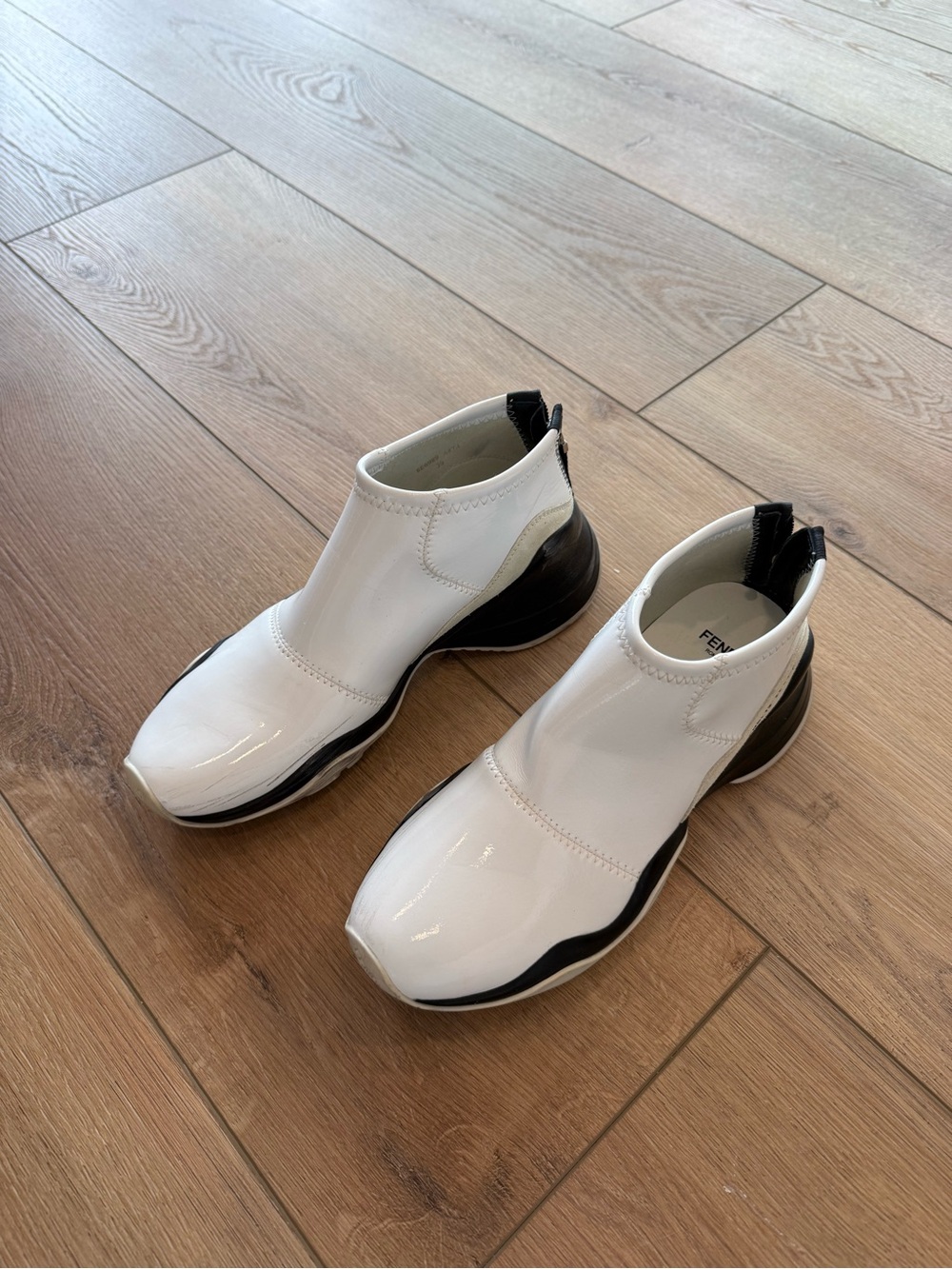 Fendi White Leather Slip-On Ankle Sneakers - Picture 4 of 6